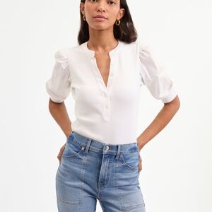 VERONICA BEARD "Coralee" White Puff Sleeve Blouse